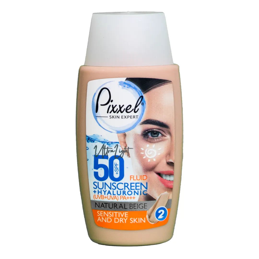 کرم ضد آفتاب SPF50 پیکسل مدل بژ طبیعی مناسب پوست خشک و حساس حجم 50 میلی لیتر