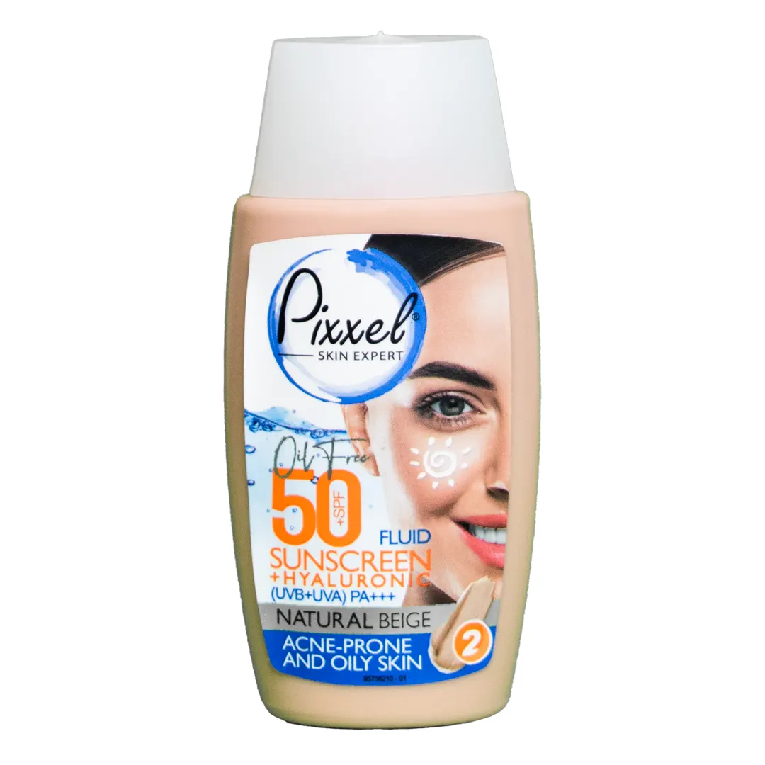 کرم ضد آفتاب SPF50 پیکسل مدل بژ طبیعی مناسب پوست چرب و جوش دار حجم 50 میلی لیتر